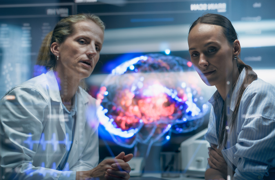 Medical professionals discussing brain scan results